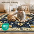 thumbnail image 4 of ODIKA 2'x3' Washable Accent Rug Pet Friendly, Bedside Mat Round Abstract Navy Mosaic Structured Border Extra Large Circle for Bedroom, Nursery, RV, 4 of 7