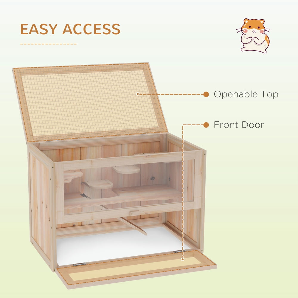 Barara King 2-Level Hamster Cage Mice and Rat House, Small Animal Habitat for Guinea Pigs, Chinchillas with Openable Top, Front Door, Shelf and Ladder, Natural