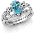 thumbnail image 2 of Gems Jewels Women's 925 Sterling Silver 2.25 Ct Oval Cut Aquamarine Christmas Thanksgiving Engagement Bridal Ring Set 14K White Gold Plated -6, 2 of 2