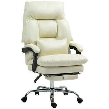 HOMCOM Overstuffed Office Chair, Reclining Computer Chair, Cream White