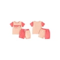 thumbnail image 3 of Aojekbee Baby Boys Girls Summer Outfits Fuzzy Letter Embroidered Contrast Color Short Sleeve T-Shirts Tops and Shorts 2Pcs Clothes Set, 3 of 10