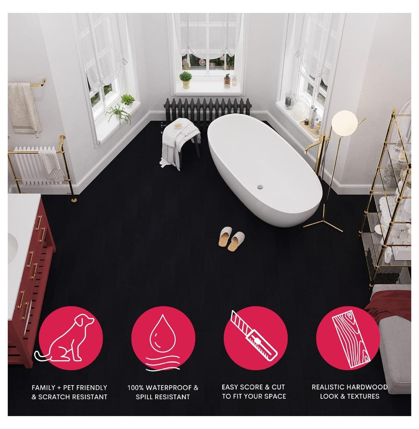 Luxury Vinyl Flooring Tiles | Peel and Stick Floor Tile for DIY Installation | 12 Wood Look Planks | Nero | BaseCore | 18 Sq. Feet