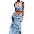 thumbnail image 3 of Women'S Maxi Skirt Set 2 Piece Outfits Sleeveless Strap Top Maxi Skirt Vacation Skirt Set Blue S, 3 of 7