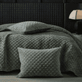 thumbnail image 3 of Say Yes Bedding Zera Green Reversible Velvet Coverlet Set, Octagon Pattern Lightweight Quilt Bedspread, King Size, 3-Piece, 3 of 5