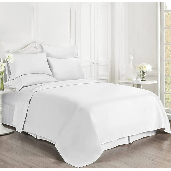 Luxury 6 Piece Bed Sheet Set - 100% Egyptian Cotton - 400 Thread Count - Extra Soft and Luxury 18" Deep Pocket, Cool and Breathable, Twin Size - White Solid.
