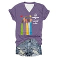 thumbnail image 4 of Wang6 Womens Plus Size V Neck Tshirts Casual Short Sleeve Imagine All the People Living Life in Peace Letter Printed Graphic Tees Summer Loose Fit Tops X_Purple M, 4 of 4