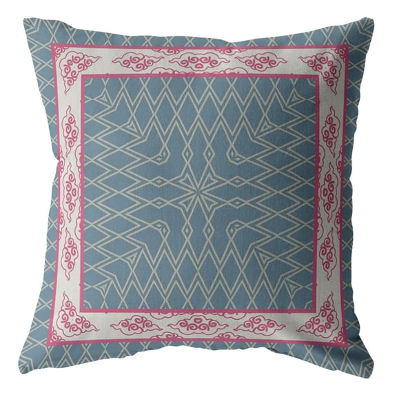 Square Nest Indoor/Outdoor Fabric Pillow with Zip in Pink and Blue26x26