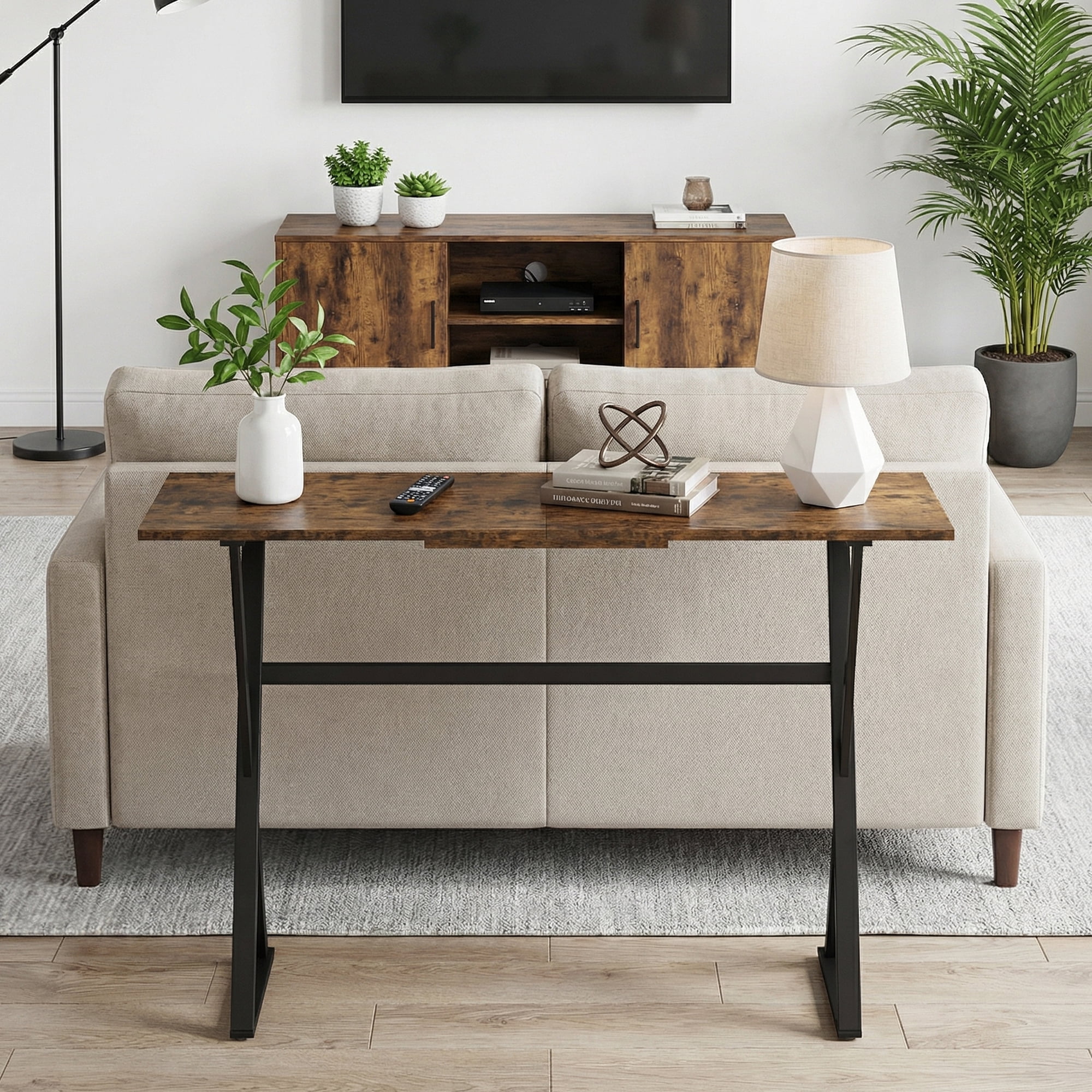 Manxile Narrow Console Table for Entryway, Farmhouse Sofa Side Table for Living Room, Foyer, Rustic Brown