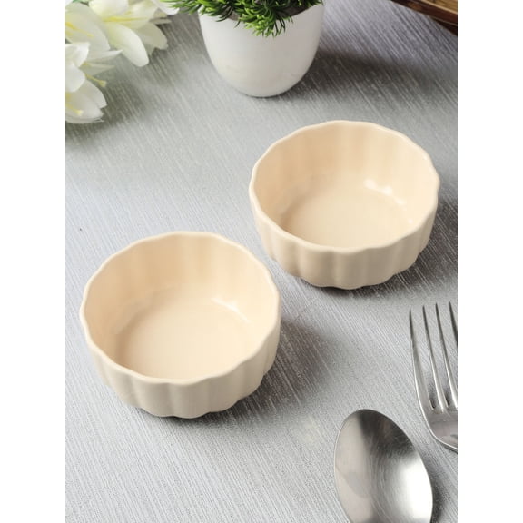 Shilpkara "The Ivory Mist" Handcrafted Ceramic Serving Chutney Bowls & Pickle Bowls (Set of 2)