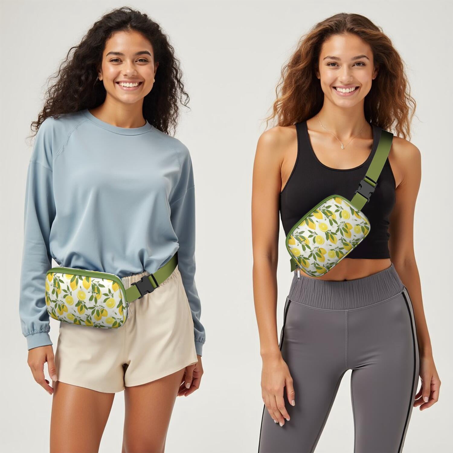 Citrus Lemon Lover Fanny Pack – Yellow Belt Bag with Retro Fruit Design & Floral Accents