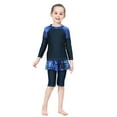 thumbnail image 5 of IBTOM CASTLE Kids Girls Burkini Swimsuits Modest Muslim Islamic Long Sleeve Rash Guard Full Cover Hijab Top Skirted Swim Capris ​Swimwear 3-4 Years Navy Blue, 5 of 8