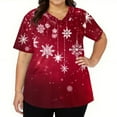 thumbnail image 5 of Stichou Womens Christmas Scrubs Tops Plus Size Happy Snowflake Graphic V-Neck Holiday Short Sleeve Medical Uniform with 2 Pockets Wine 2XL, 5 of 5