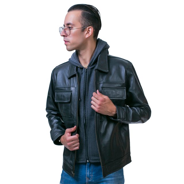 castelli chamarra de piel con capucha 2 en 1 hombre piel borrego negra