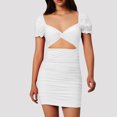 thumbnail image 2 of Vestido holgado con mangas plisadas y escote en V para mujer: vestido de noche de satén con cuello de una sola línea, sin tirantes, espalda descubierta y abertura alta, para el día a día, fiestas,, 2 of 6