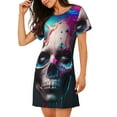 thumbnail image 2 of Uemuo Modern Abstract Colorful Skull B Pattern Women’s Nightdress – Casual Sleep Shirt, Soft Relaxed Fit Short-Sleeved Cotton Sleepwear for Home, Bedtime, and Lounging, 2 of 6