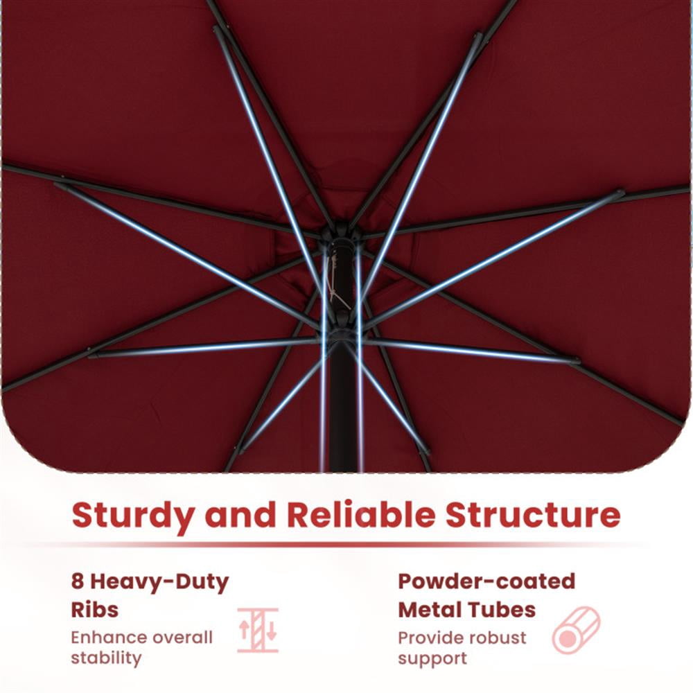 Resenkos Outdoor Garden Umbrella,Market Umbrella,12 Feet Patio Umbrella with Crank Handle and 8 Sturdy Ribs-Red