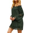 thumbnail image 5 of HUBERY Women Crochet Cutout Off Shoulder Long Sleeve Solid Color Mini Dress, 5 of 7