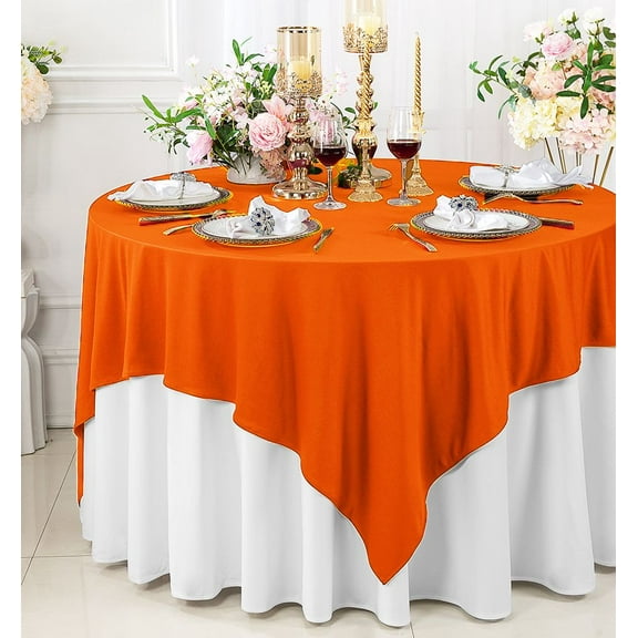 Wedding Linens Inc. Scuba Wrinkle Free 72" x 72" Square Table Overlay Topper - Orange