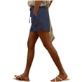 thumbnail image 5 of AKOEE Women's Summer Shorts Side Hollow Out Floral Lace Casual Linen Lightweight Drawstring Shorts with Pockets (XL, Navy), 5 of 6