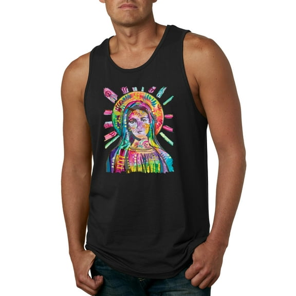 Wild Bobby Rainbow Painted Mother Mary Dean Russo Design Inspirational/Christian Men Tank Top, Black, Small