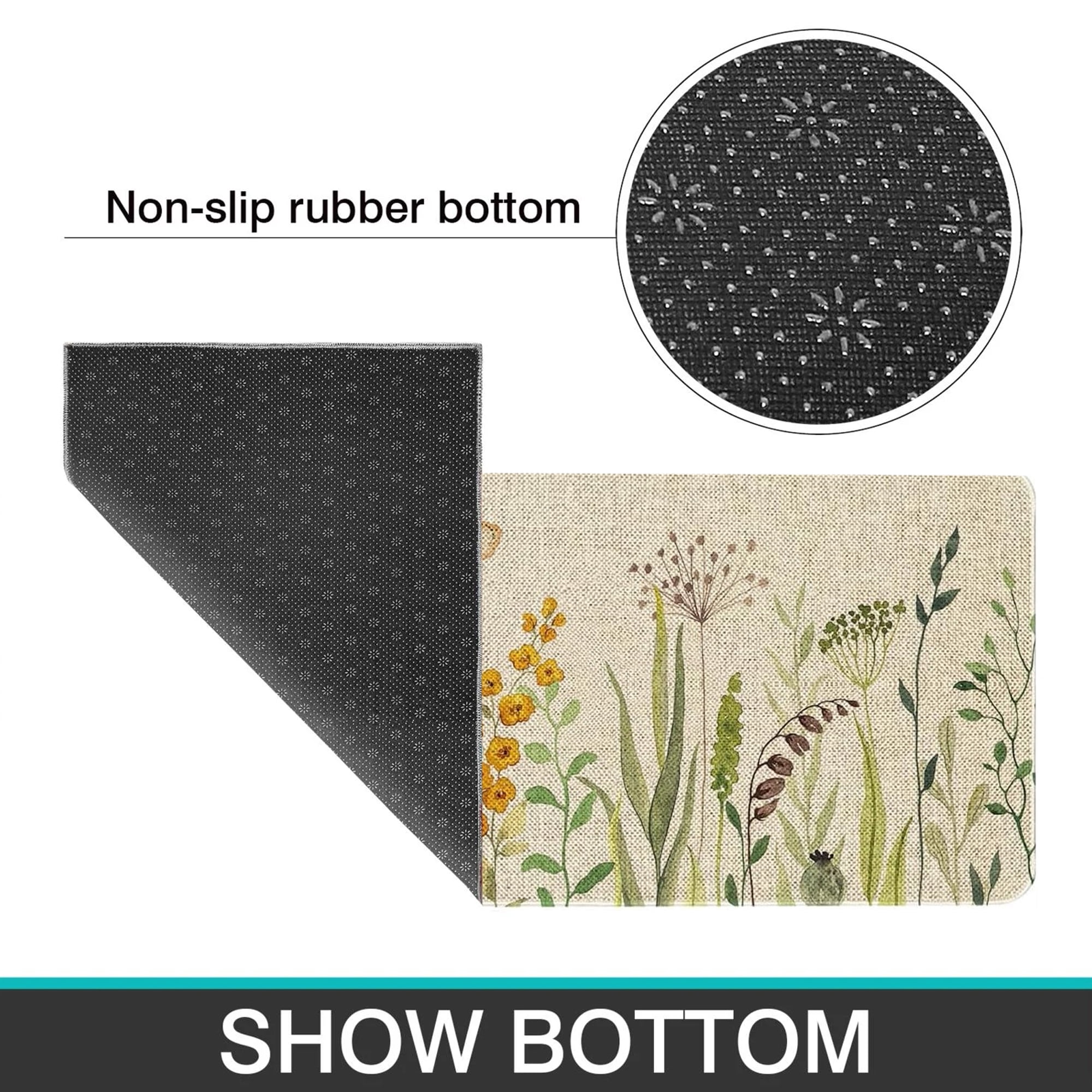 Flower Kitchen Rug Sets 2 Piece Farmhouse Flowers Kitchen Mats for Floor Non Slip Washable Thin Kitchen Area Rug Floor Mat Waterproof Hallway Laundry Room Runner Rug