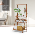 thumbnail image 3 of MoNiBloom Bamboo 3 Tiers Modern Plant Stand, Adjustable Hanging Rod Flower Rack, Brown, for Garden, 3 of 10