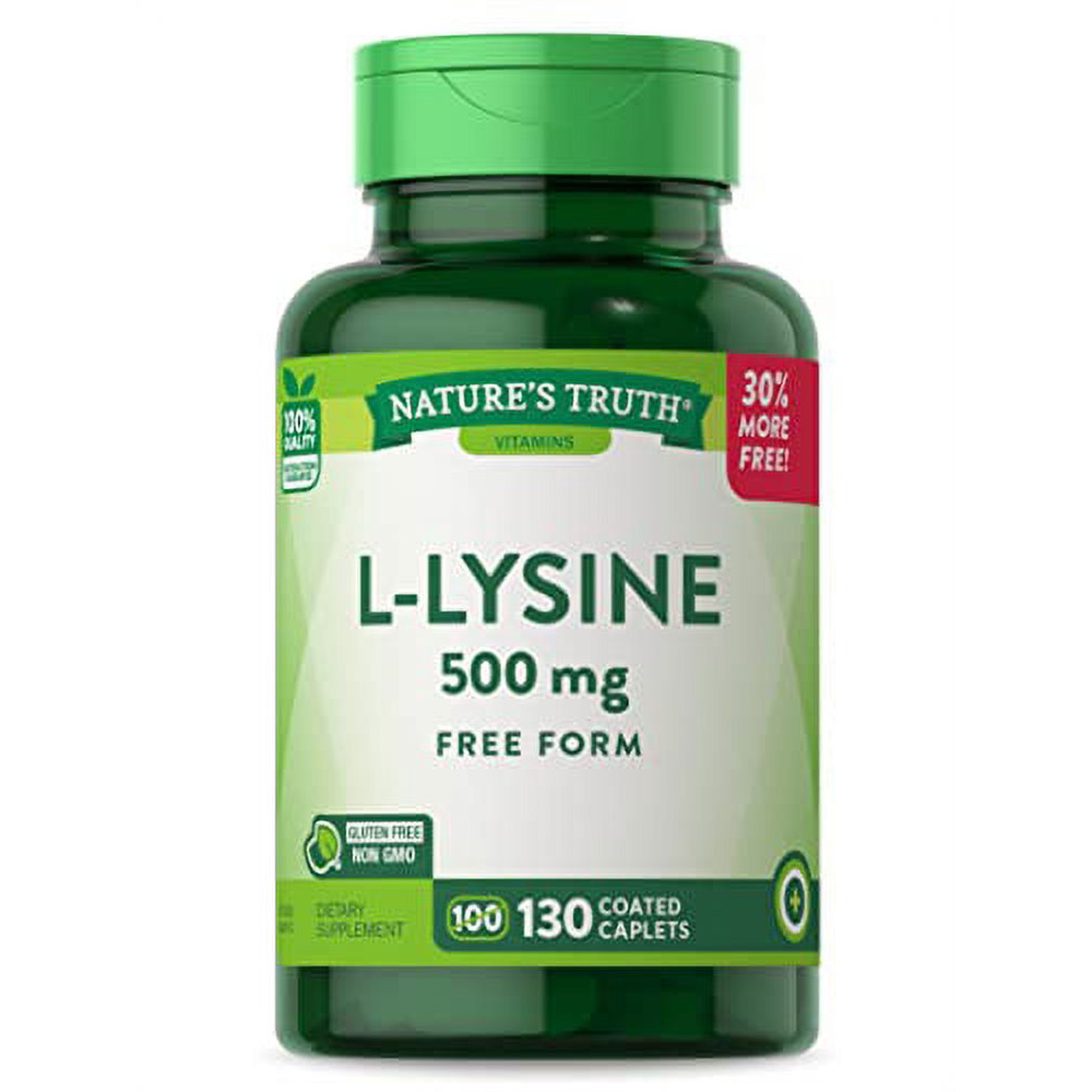 L-Lysine 500mg | 130 Caplets | Free Form | Non-GMO, Gluten Free Supplement | by Nature's Truth