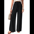 thumbnail image 3 of Pantalones de Salón de Pierna para Mujer, Cintura Alta, Ajustables, con Nudo de Lazo, Holgados. Negro L, 3 of 10
