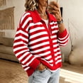 thumbnail image 5 of Fengqque Lady's Winter Long-sleeved Button-down Knitted Cardigan With Striped Sweater Coat, 5 of 7