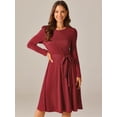 thumbnail image 2 of DARING DIVA Puff Long Sleeve Tie Waist Knee Length Dress S Wine Red, 2 of 6