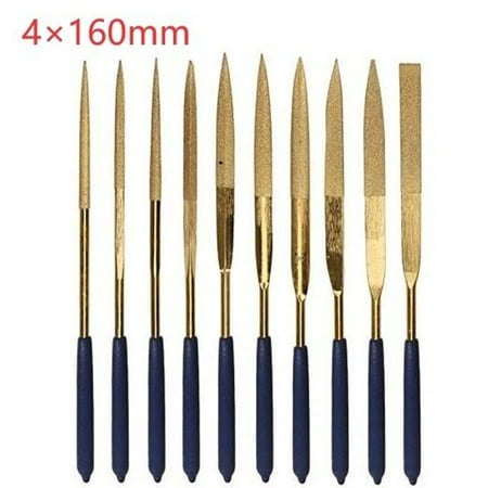 

10Pcs Titanium Coated Diamond Files For Metal Glass Wood Stone Jewelry 4×160Mm
