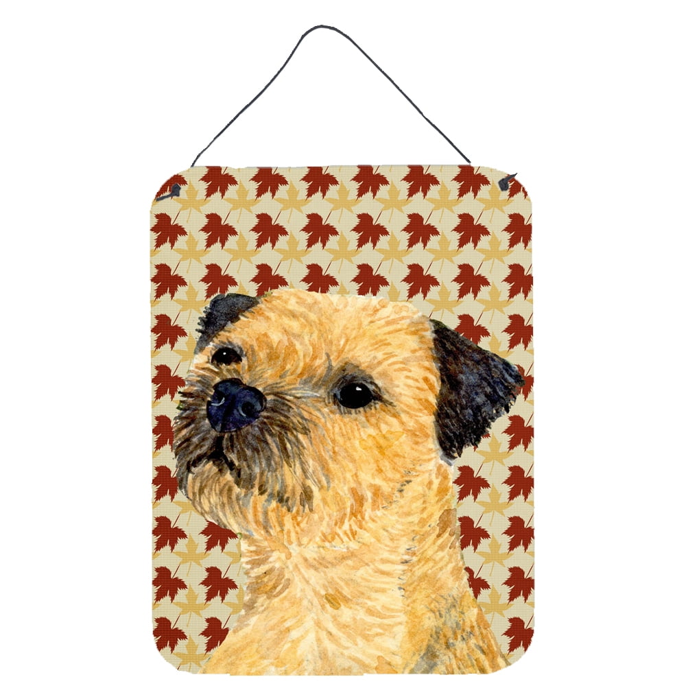 Border Terrier Fall Leaves Portrait Aluminium Metal Wall or Door Hanging Prints