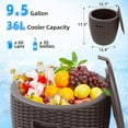 thumbnail image 3 of Outdoor Cooler Table Rattan Pattern - 9.5 Gallon Portable Ice Chest for Patio Parties, Beer & Wine Storage with Drain Plug – Round Bar Table Perfect for Backyard BBQs(Grey), 3 of 7