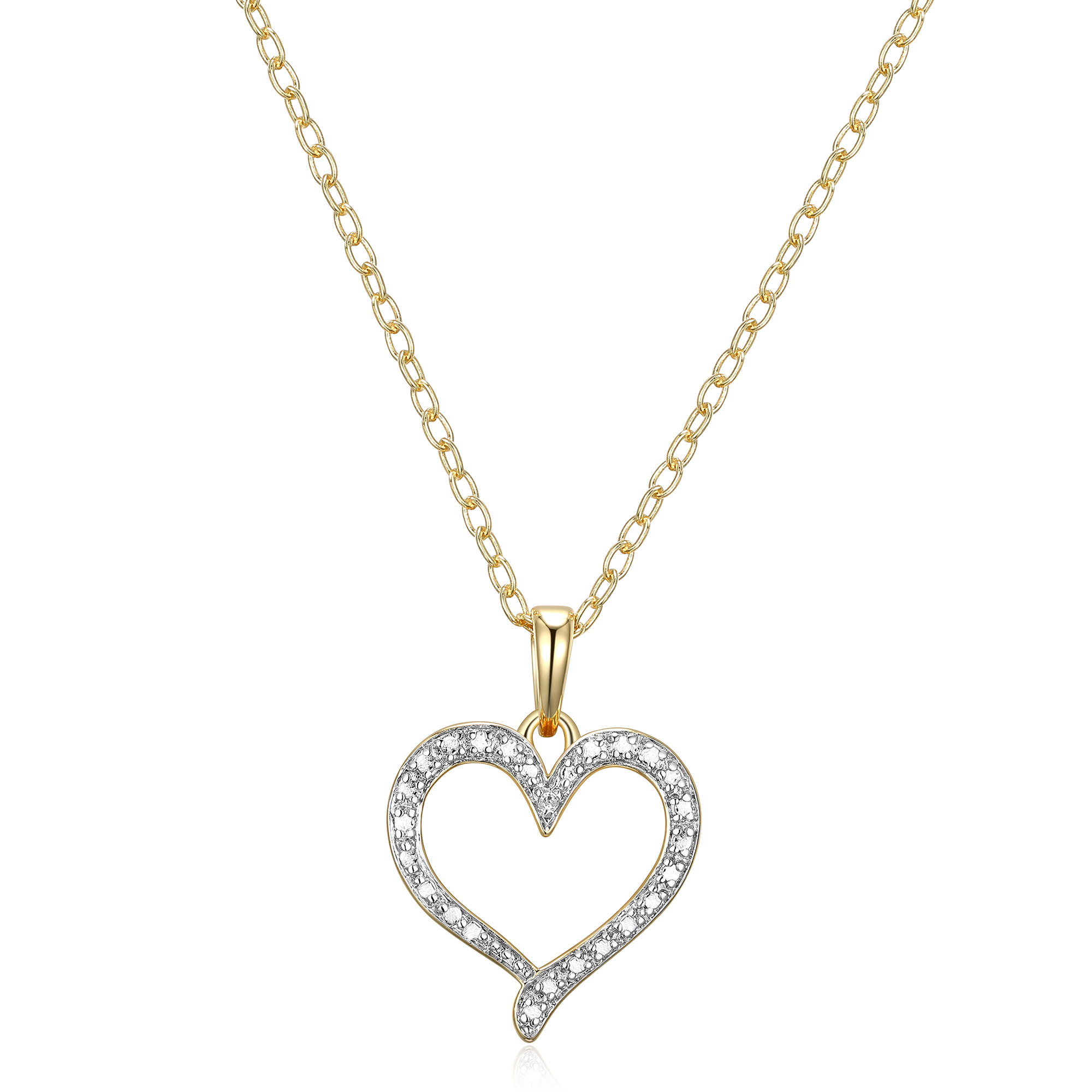 Forever Facets Fine Silver Plated Gold Tone Classic Open Heart Diamond Accent Pendant Necklace, 18 inch, Women's