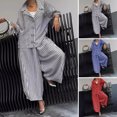 thumbnail image 2 of Women's Casual Suit Long-Sleeved Shirt Top Wide-Leg Harem Pant 2-piece Set Autumn Lapel Striped Nine-Point Pant Female Outfit Suit, 2 of 8