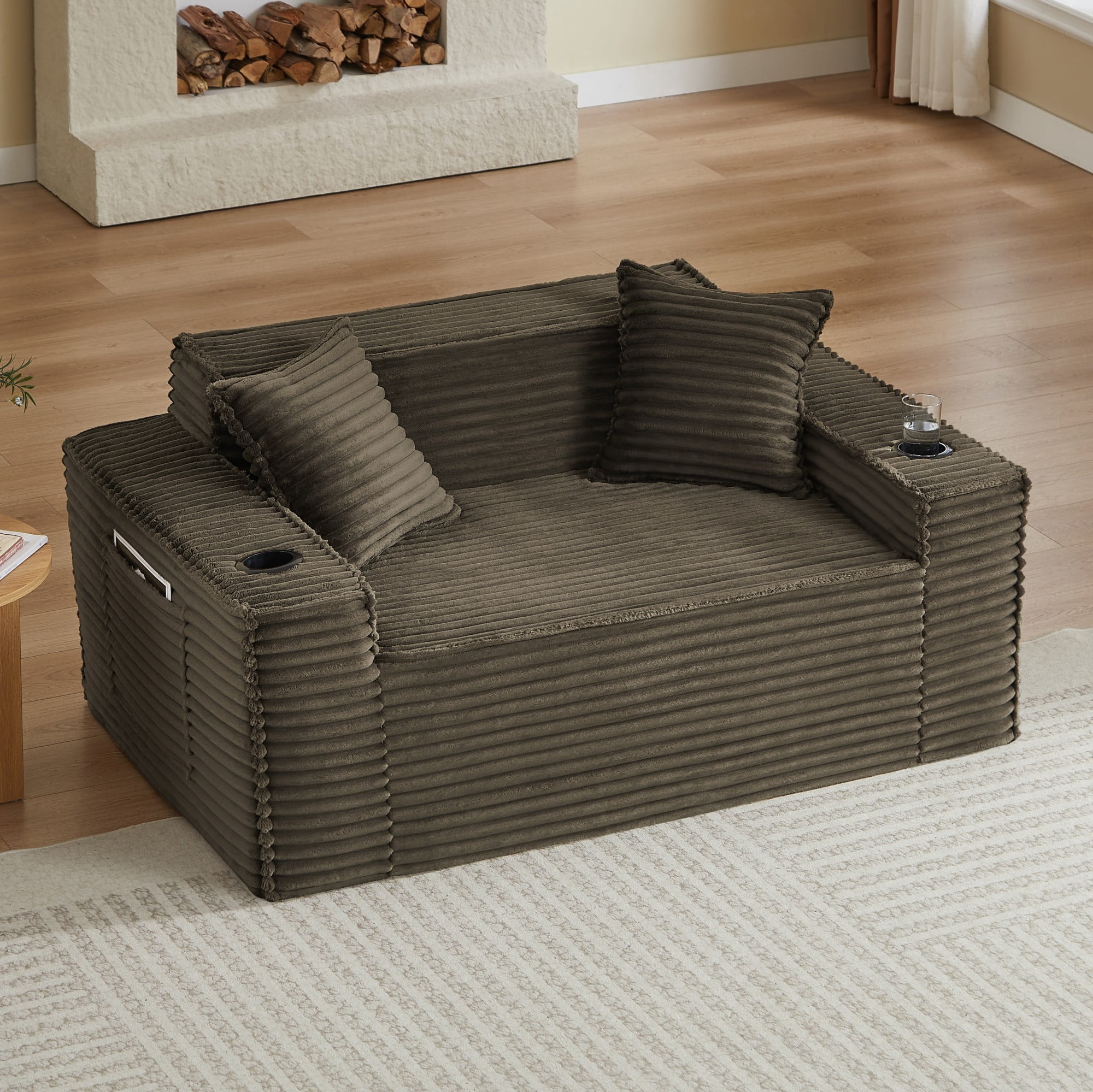 Boneless Loveseat, 2-Person Compact Sofa, No Assembly Required, Brown