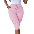 thumbnail image 2 of Tumotour Summer Cargo Shorts For Women'S Casual Straight-Leg Shorts Elastic High Waisted Drawstring Knee Length Bermuda Shorts With Flap Pockets, 2 of 9