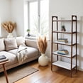 thumbnail image 3 of Ladder 5 Tier Open Bookcase with Wood Frame and White Top for Small Spaces, 3 of 5
