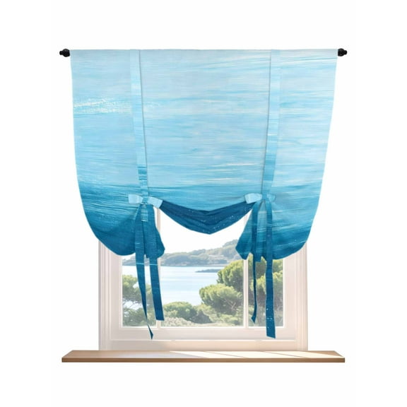 Blue Tie Up Curtains for Windows 45 Inch Length Balloon Curtains Kitchen Adjustable Balloon Window Shade Ombre Modern Oil Painting Aesthetics Abstract Art Tie Up Bathroom Curtain Window 34"x45"