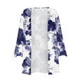 thumbnail image 3 of Sksloeg Womens 3/4 Sleeve Cardigans for Women Bohemia Flowy Floral Printed Cardigan Women's Button Down Shirts Puff Sleeve Top Half Sleeves Summer Jacket,Navy M, 3 of 6
