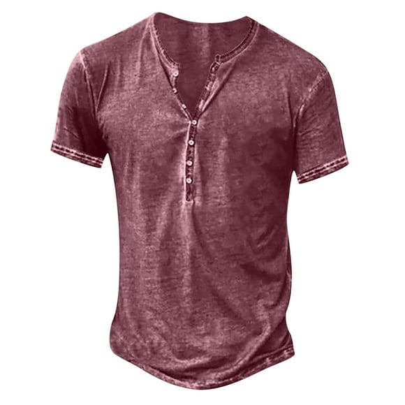 BADHUB Men's Distressed Henley Shirts Casual Washed T-shirt Vintage Short Sleeve Button Basic Tees Loose Fit Summer Pullover