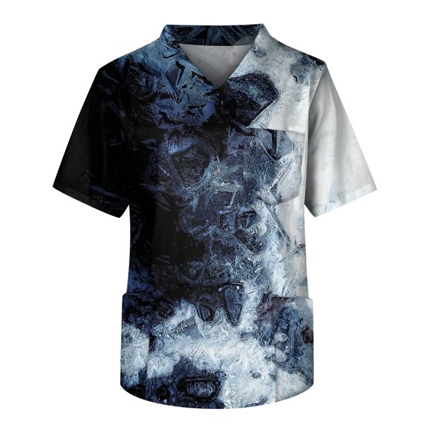 Men's Printed Short Sleeve V-neck Tops Working Pocket Blouse 3XL