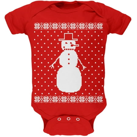 

Big Snowman Ugly Christmas Sweater Red Soft Baby One Piece - 9-12 months