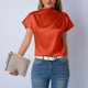 thumbnail image 3 of Camisetas de Manga Corta de Cuello Alto para Mujeres Moda Casual Primavera Cuello Redondo Medio Cuello Alto Hombro Izquierdo Plisado Superior, 3 of 6