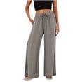 thumbnail image 2 of Tqcoqu Linen Pants for Women Casual Summer Drawstring Elastic Waist Trousers Pockets Petite Fashion Straight Pants Lounge,Gray Women's S-XXL, 2 of 7