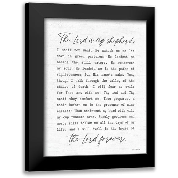 lettered And lined 12x14 Black Modern Framed Museum Art Print Titled - The Lord is My Shepherd