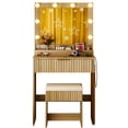 thumbnail image 6 of Zimtown Vanity Desk Set with Mirror, Makeup Vanity Table with 8 LED Lights and Charging Station, Dressing Desk for Bedroom, Wood Color, 6 of 6