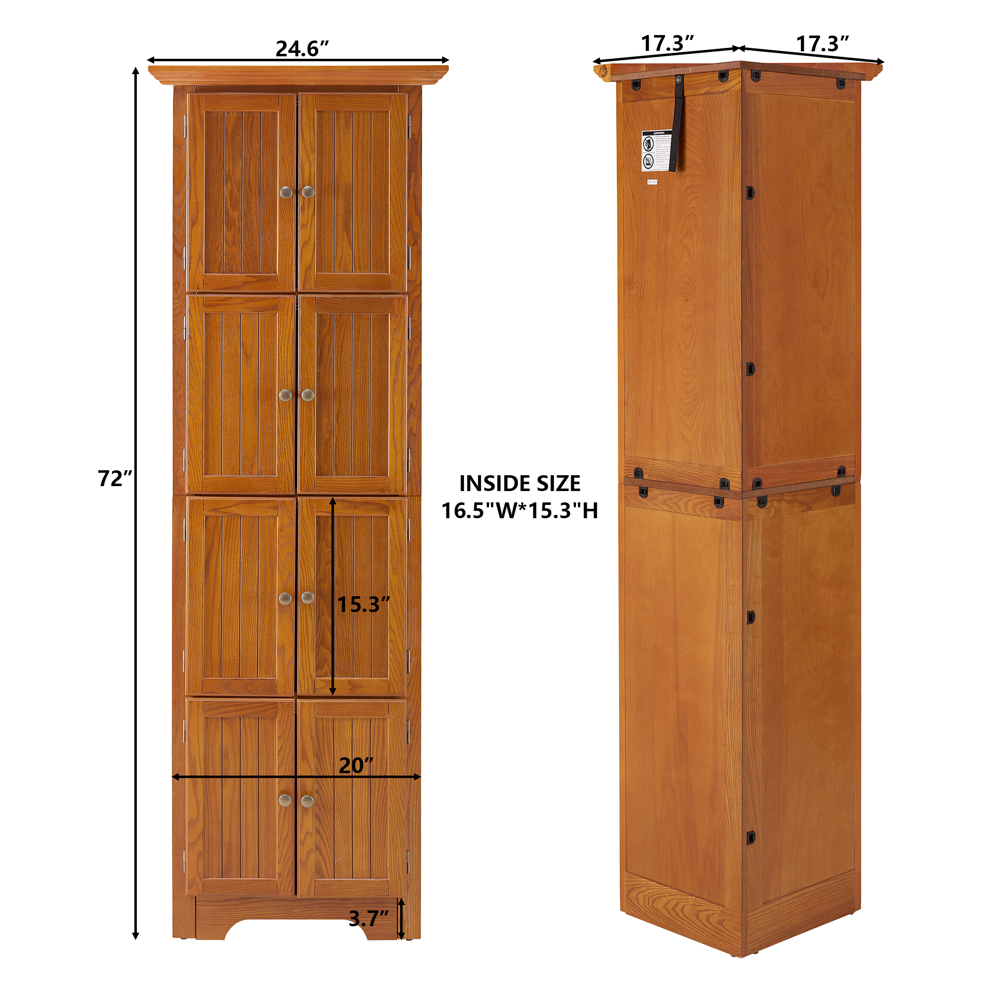 MDQMD 72'' Tall Corner Cabinet with Doors for Living Room, 4 Tier Pantry Cabinet for Kitchen Hallway,Oak