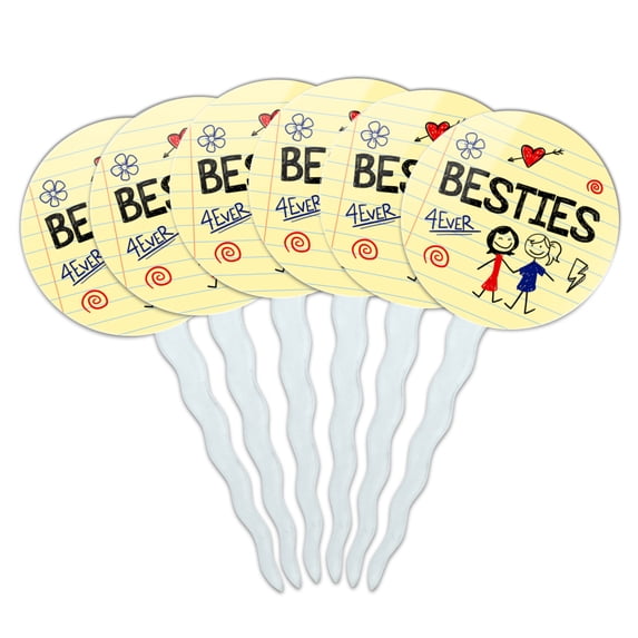 Besties Best Friends Cupcake Picks Toppers Decoration Set of 6