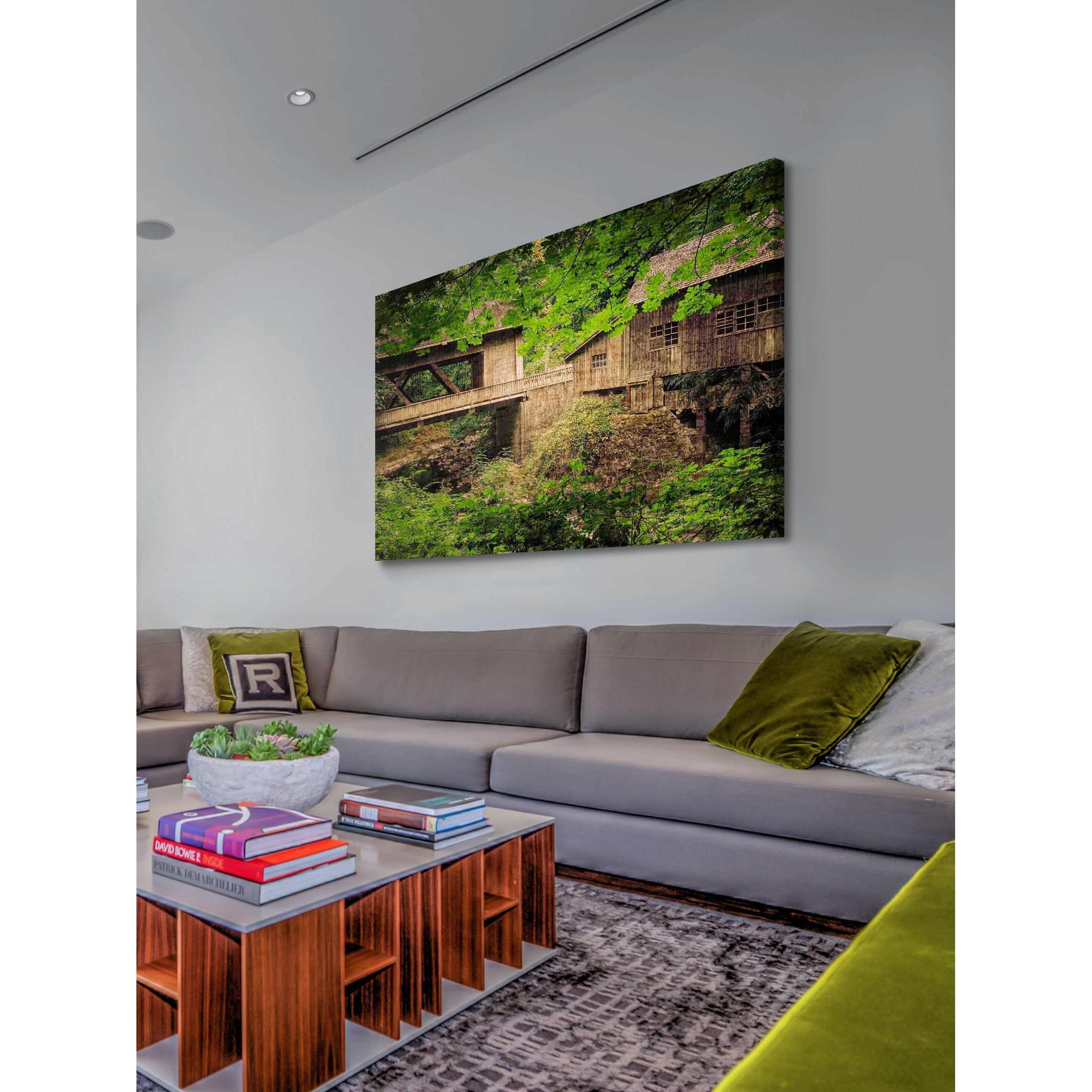 "Cedar Mill and Covered Bridge" Painting Print on Canvas